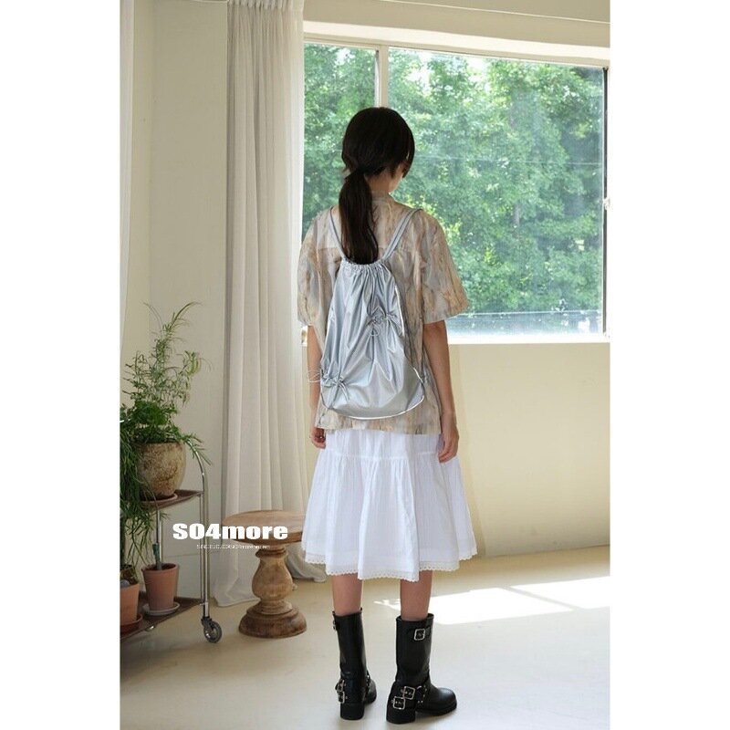 Koreański nowy cienki pasek sznurek z kokardką węzeł nylonowy plecak moda letnia podróż kobiety plecaki przyczynowy pikantna dziewczyna Y2k plecak