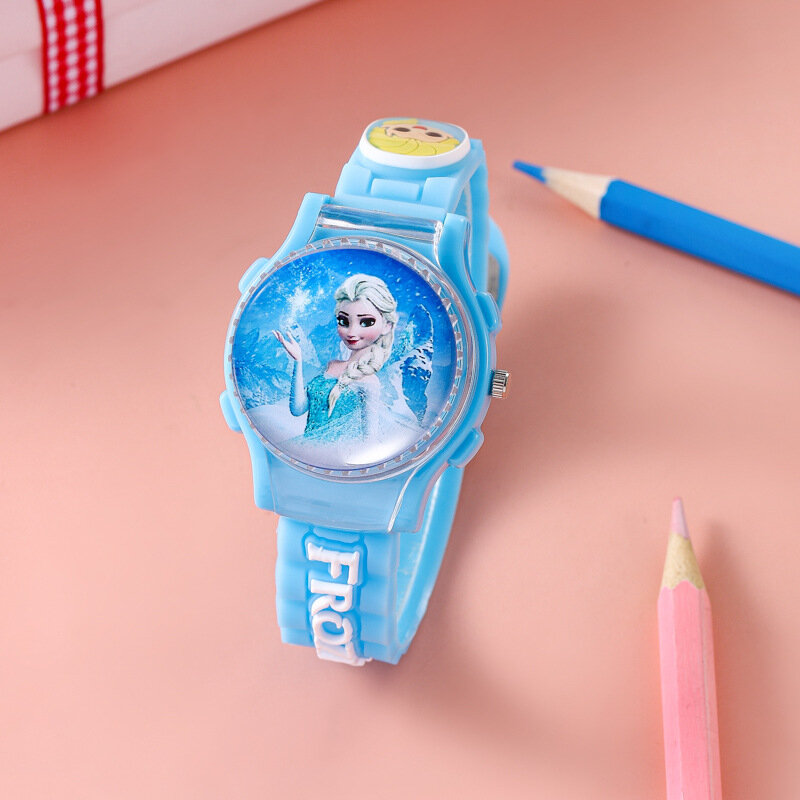 Flip rotativa relógio das crianças congelado princesa aisha spiderman dos desenhos animados relógio topo estudante descompressão menina menino quartzo relógios
