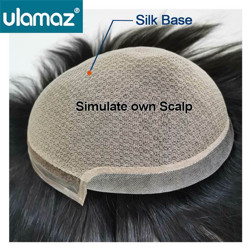 Peruca base de seda para homens, nó duplo, prótese de cabelo masculino, sistema capilar frente de renda, peruca 100% natural, cabelo humano
