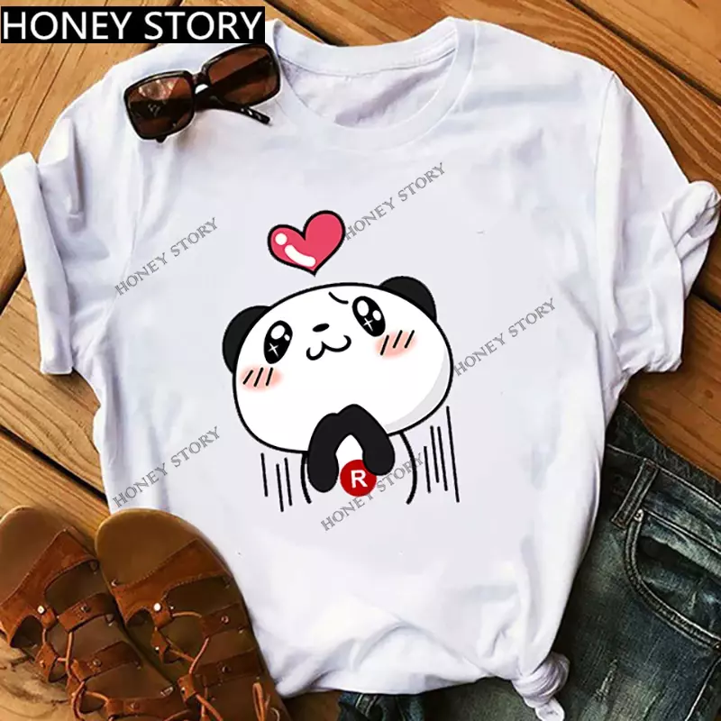 Cartoon Panda Tshirt Cartoon Animal Panda Print Ladies Look Slim Loose T-shirt Oversized T Shirt  Tops  Harajuku Tee
