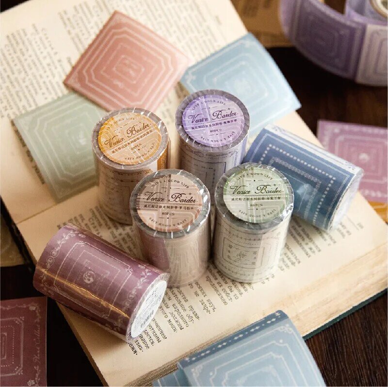 Vintage Hollow Frame Washi Tape Deco Rim Stickers for Scrapbooking Collage Junk Journal Diary Aesthetic Label Material Paper