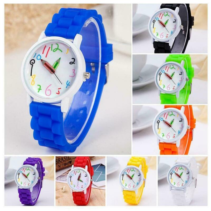 Relógio de pulso redondo criativo para crianças, pulseira de silicone, analógico, quartzo, crianças presente