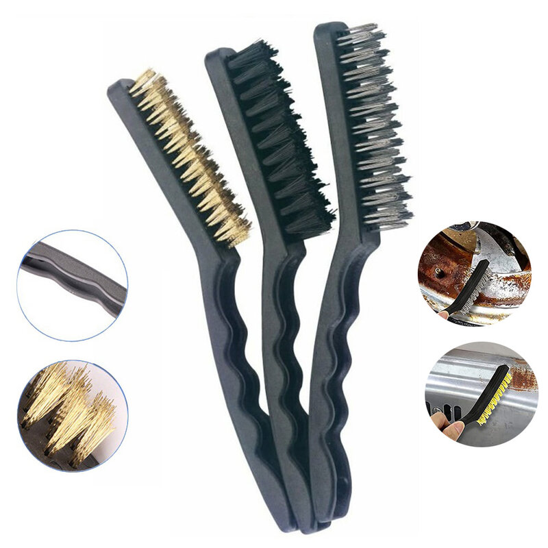 Mini Wire Brush Brass Nylon & Steel Brushes Rust Remover Cleaning Polish Grinder  Metal Scrubbing Polishing Burrs Tools