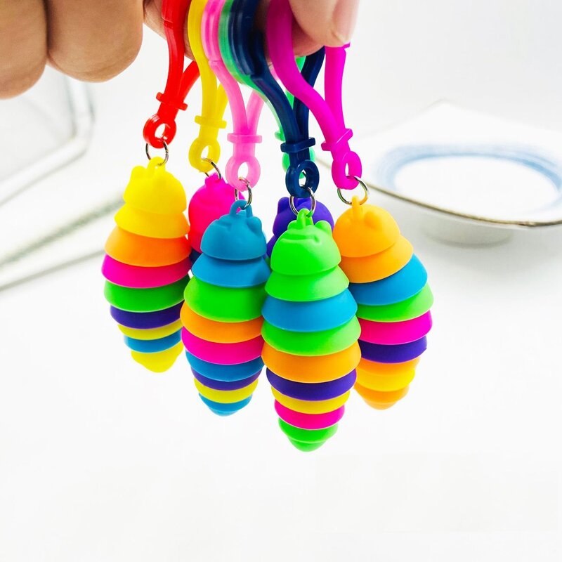 Mini Zappeln Spielzeug Erwachsene Slug Gelenk Flexible 3D Slug Keychain Relief Anti-Angst Sensorischen Anhänger Kinder Spielzeug