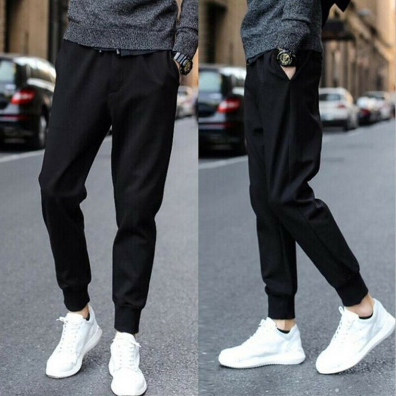 2024 Summer New Men's Korean Fashion Casual Thin Quick Drying Ice Silk Straight Leg Pants Loose Sports 9-Point Boy Trousers