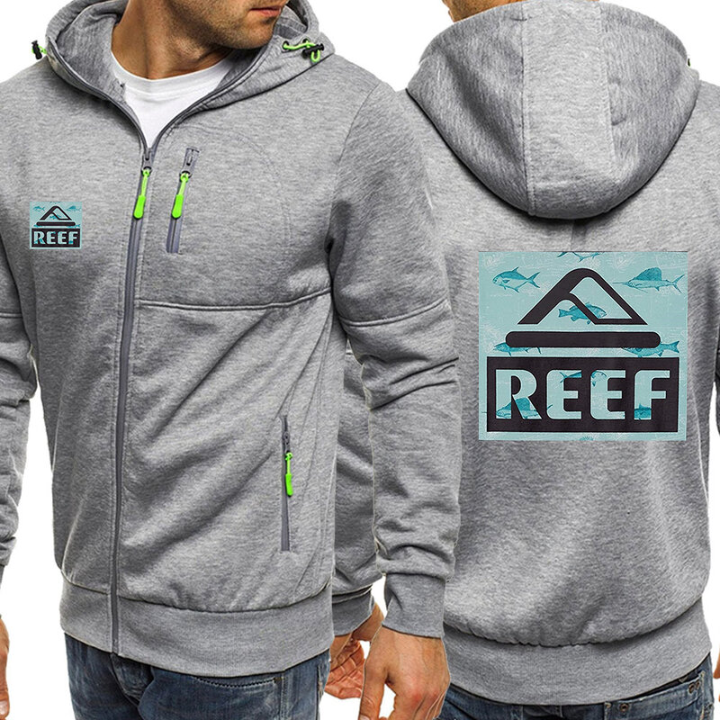 Reef-Hoodie tricolor masculino, casaco confortável, moletom com zíper, High Street, primavera e outono, 2023