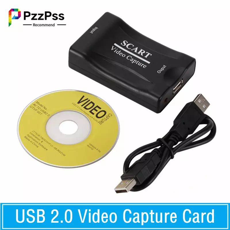 PzzPss USB 2.0 비디오 캡처 카드, 1080P Scart 게이밍 레코드 박스, 라이브 스트리밍 녹화, 홈 오피스 DVD 그래버, 플러그 앤 플레이