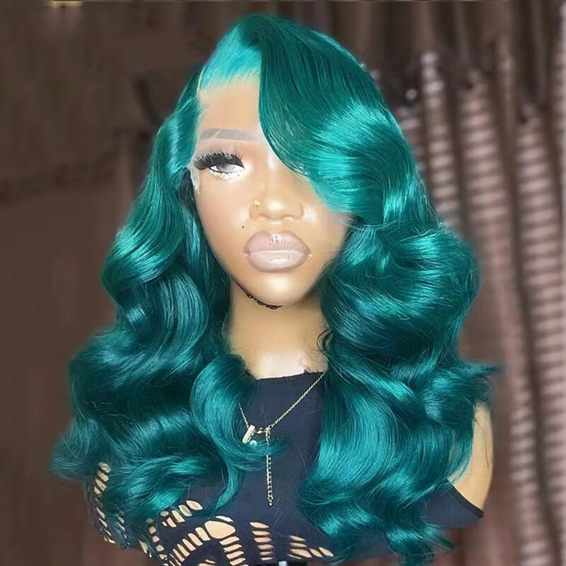 UstyleHair-Perruque Body Wave verte pour femme, perruques avant en dentelle synthétique, ligne de cheveux naturelle, degré de chaleur, utilisation 03, perruque Drag Queen
