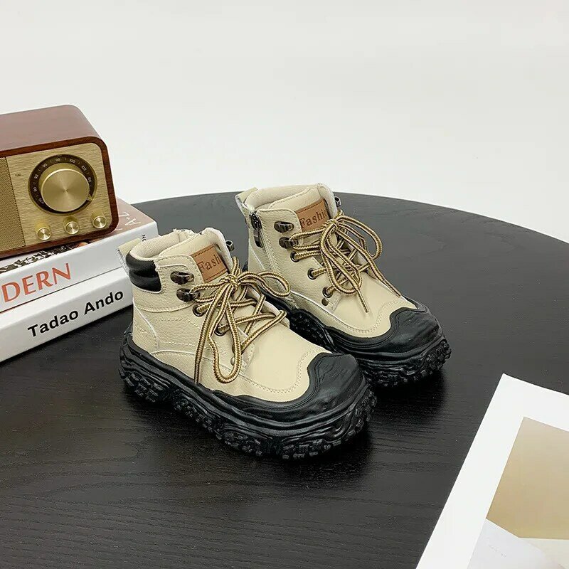 Botines de cuero genuino para niños y niñas, Zapatillas altas de diseñador de marca de lujo, zapatos para el desierto al aire libre, Invierno