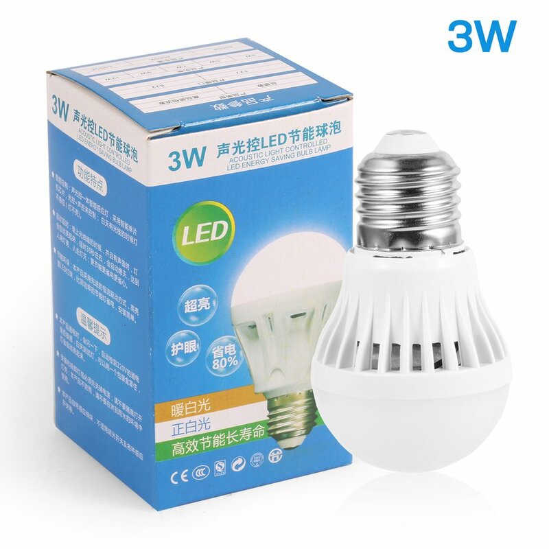 Panas 3W 5W 12W LED Lampu Sensor Gerak E27 Lampu Malam Keselamatan AC 180-230V Hemat Energi Bohlam LED Dekorasi Suara Otomatis Kontrol Lampu