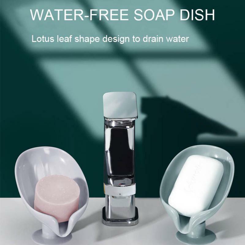 Ventosa Soap Dish Box para Banheiro Suporte de Sabonete com Dreno, Forma de Folha Portátil, Cremalheira para Lavandaria, Bandeja para Bacia