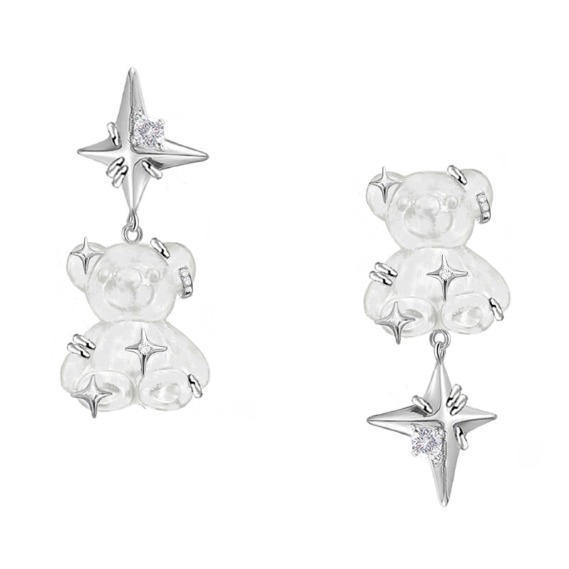 MASW Trendy Jewelry Little Bear Earrings 2022 New Trend Original Design Thick Silvery Plated Asymmetrical Star Earrings For Girl