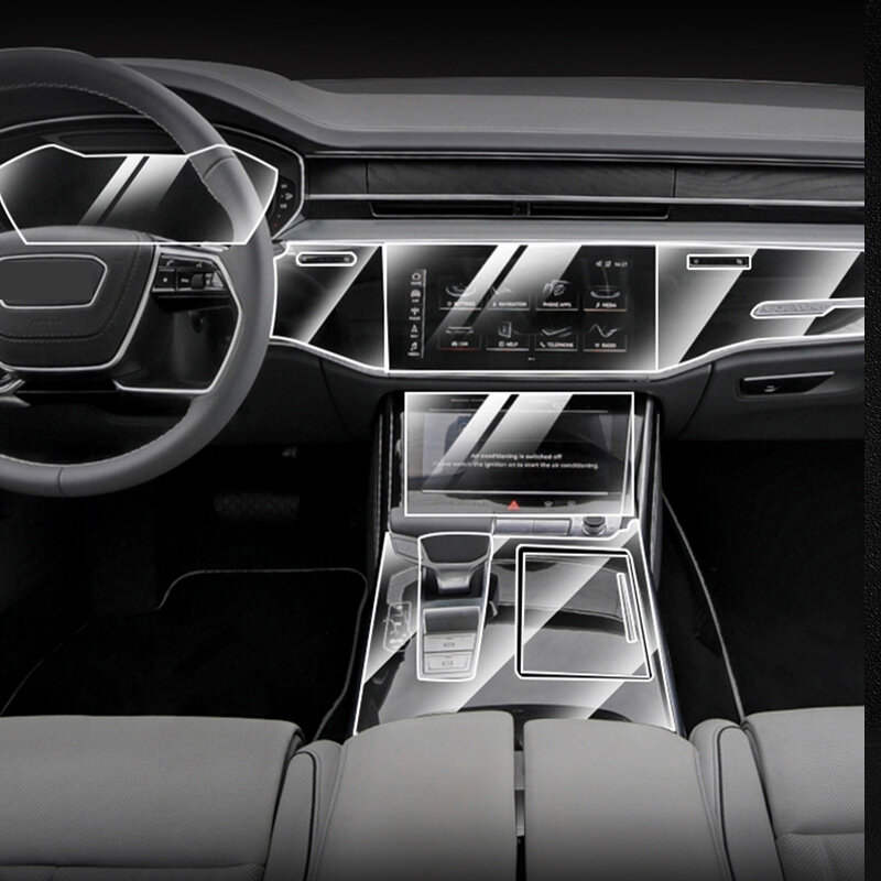 Película protectora transparente para Interior de coche, pegatinas de TPU para Panel de navegación de tablero de aire de puerta de engranaje de Control Central, para Audi Q7 Q8 20-22