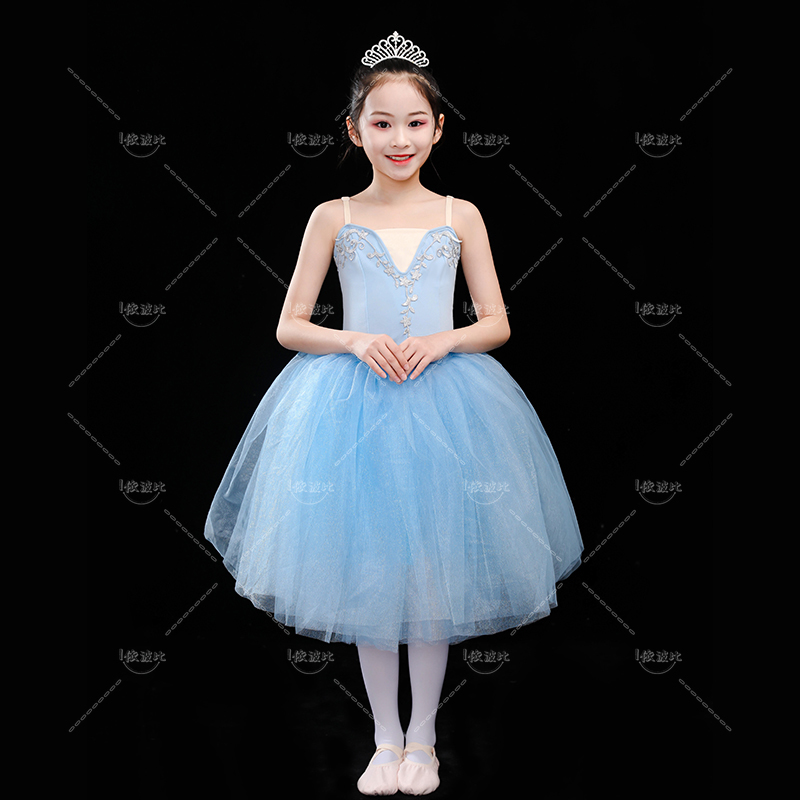 Falda de tutú romántico de Ballet para niñas, vestido largo, ropa de actuación, traje de baile de cisne pequeño