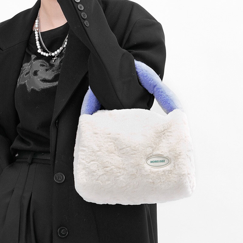 Women's Soft High Quality Plush Fur Bag Luxury Faux Fur Handbag New Large Capacity Plush Soft Handle Design Handbag