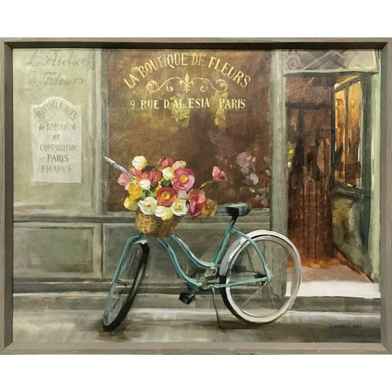 دراجة فرنسية مؤطرة ديكور جدار الفن ، معرض الفن الكريستال ، الطباعة الرقمية ، حجم 28 "x 22"