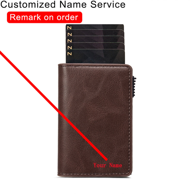 사용자 정의 이름 도난 방지 ID 은행 신용 카드 홀더, RFID 차단 남성 지갑, 가죽 보안 알루미늄 상자, 지갑 카드 홀더 케이스