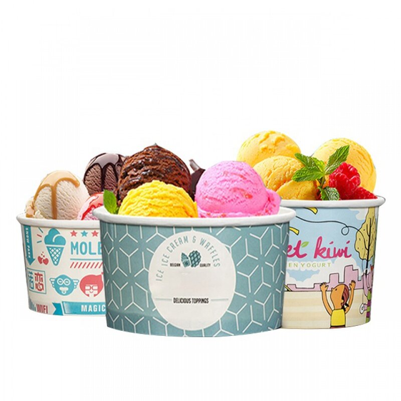 Kunden spezifisches Produkt lokyo hochwertige Einweg-Eis Pappbecher Wanne Getränk Dessert Shop Eis Papiers chale