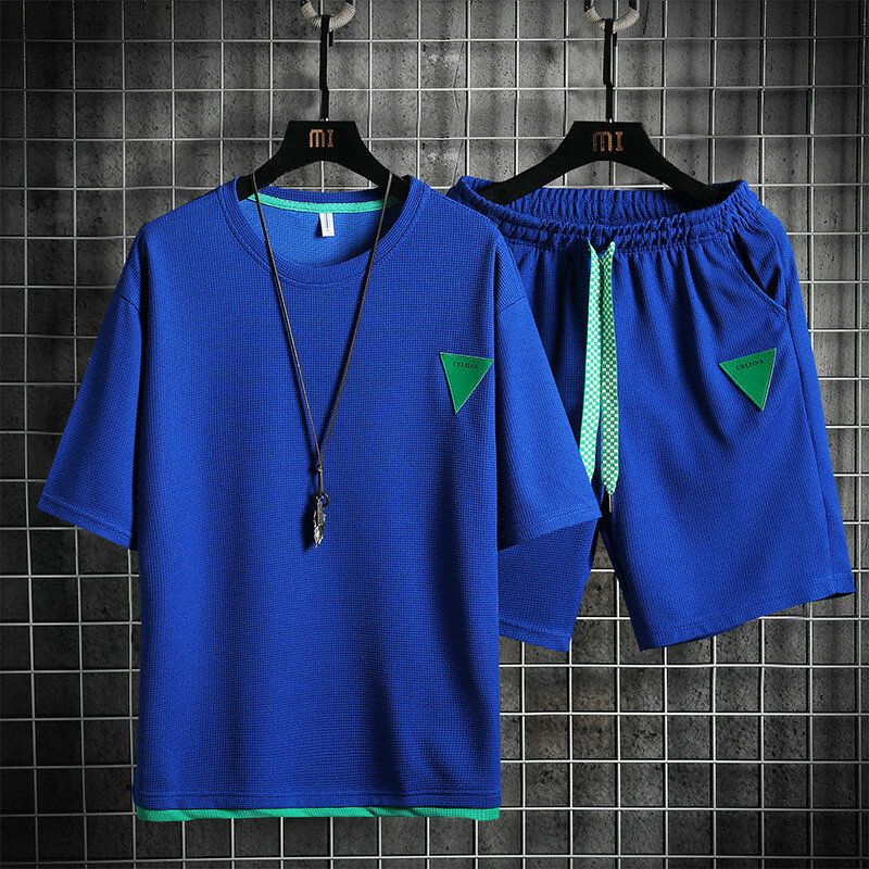 Camiseta de manga corta para hombre, traje deportivo informal, holgado, cómodo, transpirable, conjunto fresco de dos piezas, novedad de verano 2024