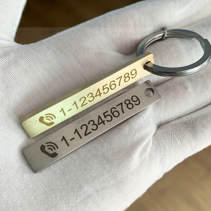 พวงกุญแจรถยนต์ทำจากสเตนเลสขัดเงาด้าน60มม. พวงกุญแจป้ายชื่อหมายเลขโทรศัพท์ด้วยเลเซอร์สองด้าน