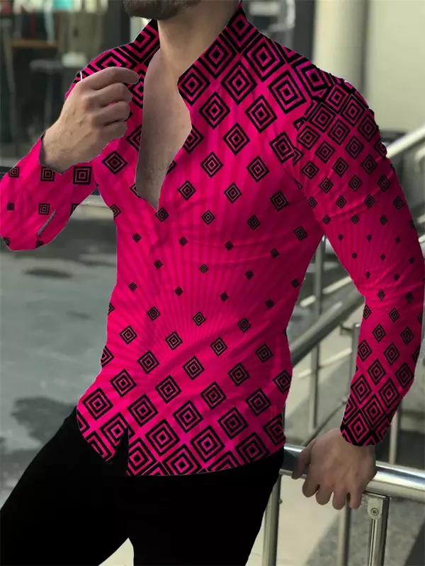 Camisa formal masculina de festa, material de alta qualidade, lapela xadrez, azul, roxo, verde, vermelho, moda de rua ao ar livre, novo, 2023