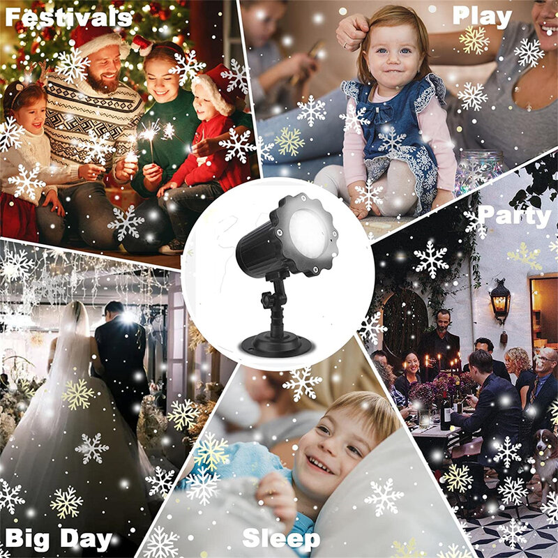Christmas Snowflake โปรเจคเตอร์หมุนกลางแจ้งหิมะโคมไฟสำหรับงานแต่งงานใหม่ปี Holiday Home Party ตกแต่งห้อง