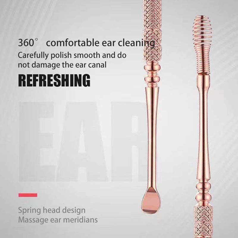 Rose Gold Stainless Steel Spiral Earpick Ear Scoop Earwax Digging Tools Earwax Curette Spoon Care Ear Clean Toolear Cleaner