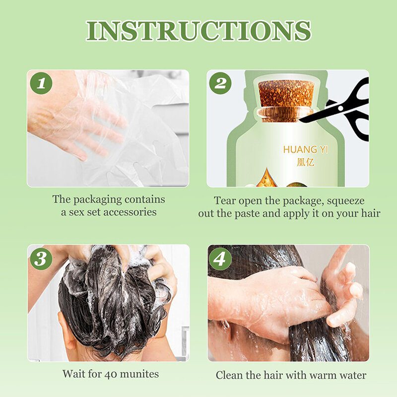 Natural shampoo corante de ervas para homens e mulheres, reparação não irritante, cabelos grisalhos e brancos cuidados, a 5 minutos, 10 pcs/box