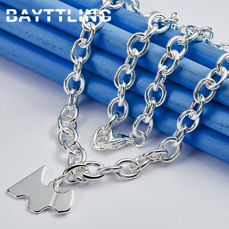 Fashion 18 Inches 925 Sterling Silver Smooth Dog Pendant Necklace For Men Women Party Wedding Temperament Jewelry Accessories