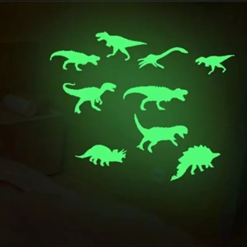 Vendita calda 9 pezzi adesivi dinosauri luminosi per bambini adesivi dinosauri fluorescenti Baby Kids Toy Kid Glow In The Dark giocattoli