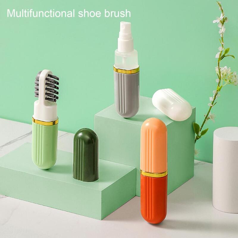 Shoe Accessory Portable Shoe Brush with Refillable Leakproof Liquid Container Double-sided Brush with Soft Dense for Travel