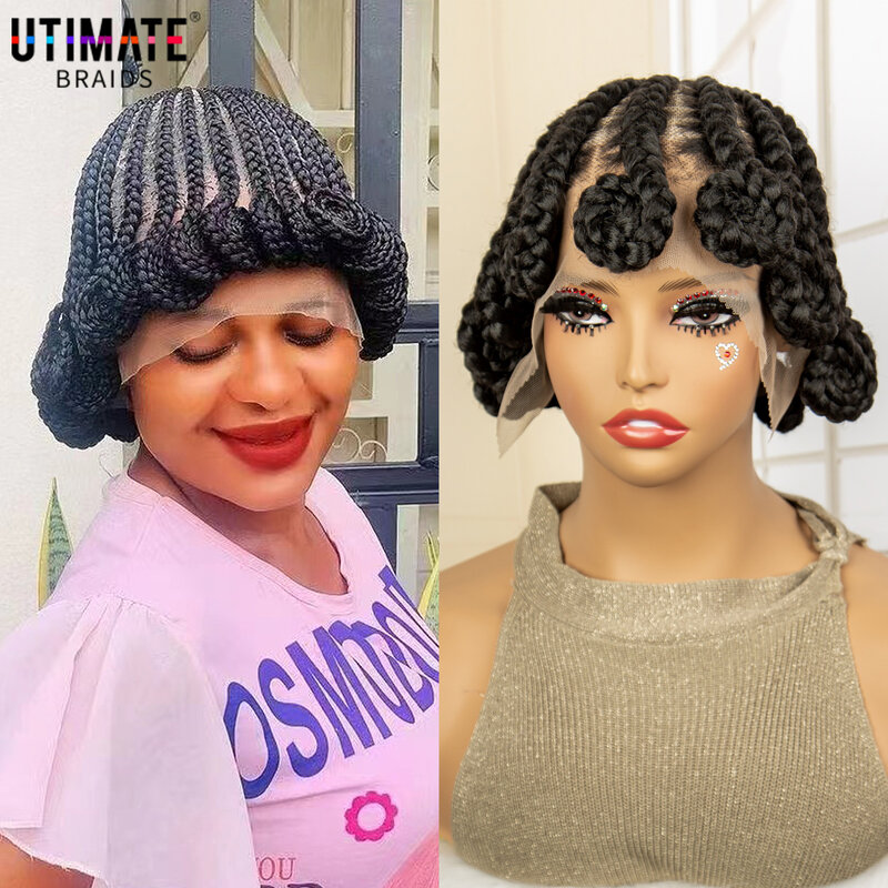 Banttu-pelucas Afro trenzadas sintéticas para mujeres negras, encaje completo hecho a mano, trenzas de aciano con pelo de bebé, peluca de encaje trenzado