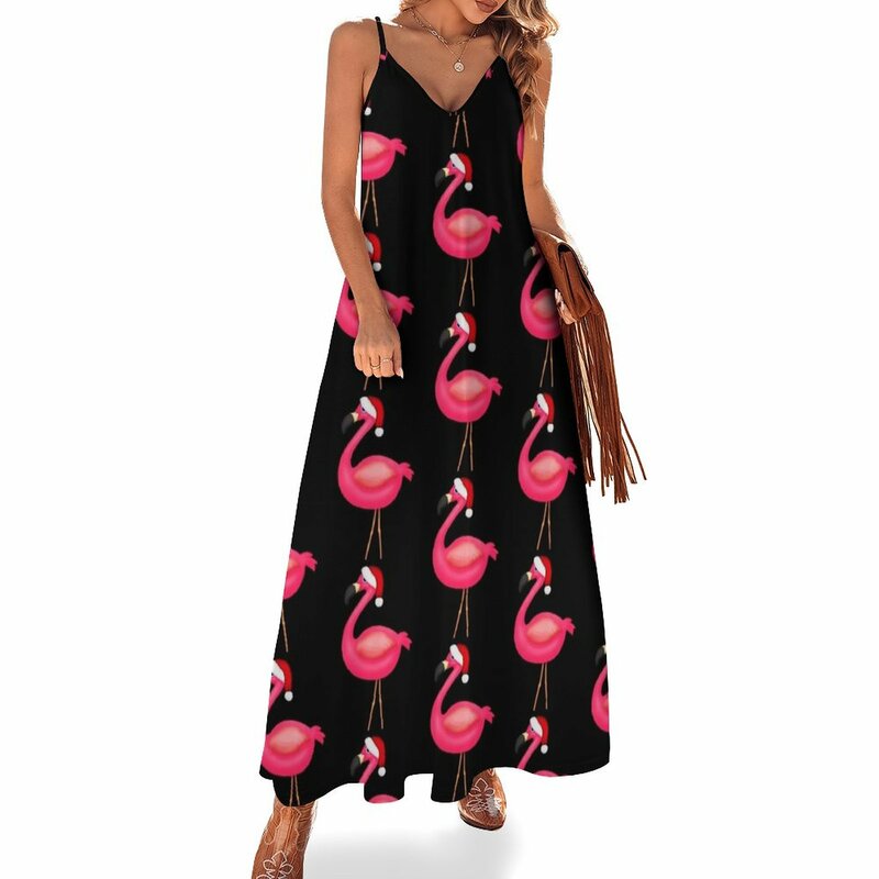 Vestido feminino flamingo rosa sem mangas de Natal, roupas femininas de verão, vestidos de baile, 2023