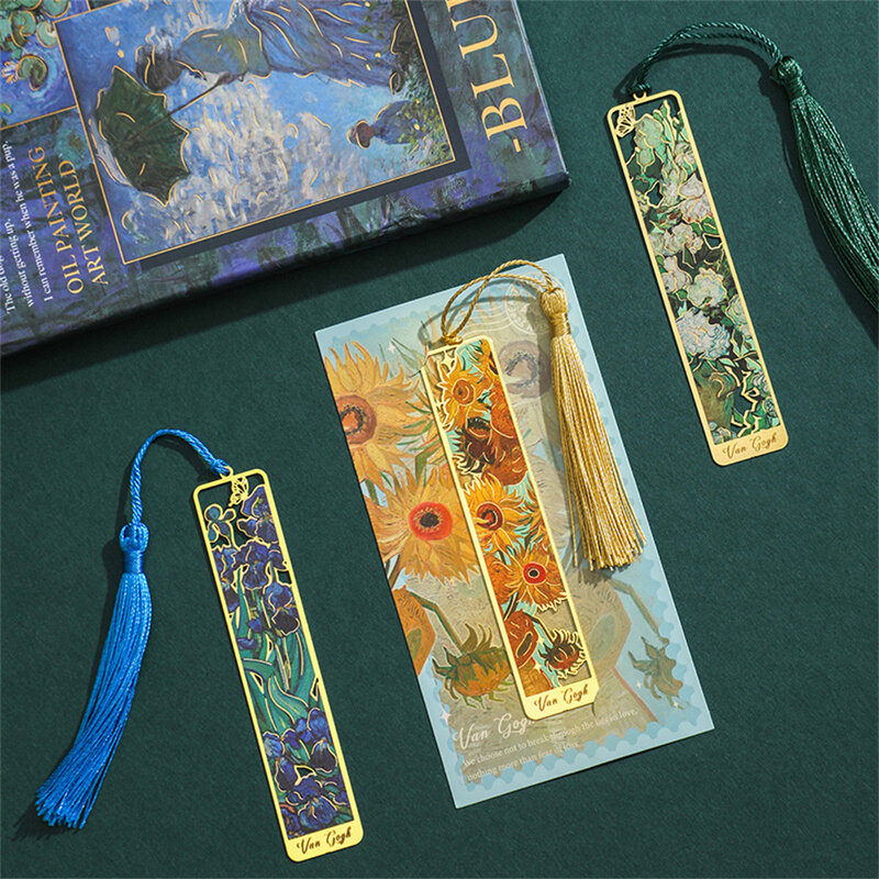 Metal Sunflower Hollow Bookmark Chinese Style Creative Painted Book Holder Tassel Pendant Kids Stationery School Office Supplies