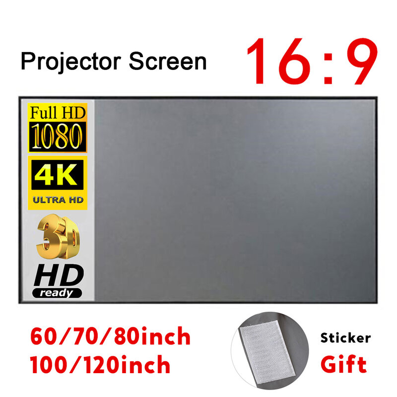 Przenośny ekran projekcyjny prosta zasłona ekranów projekcyjnych 60/70/80/100/120 cali do domowego projektora biurowego