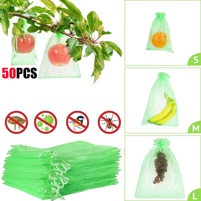 Plant Fruit Protection Bags 50Pcs Grow Netting Control Plants Grow Gardening Drawstring Bags Anti Bird Net Garden Tool