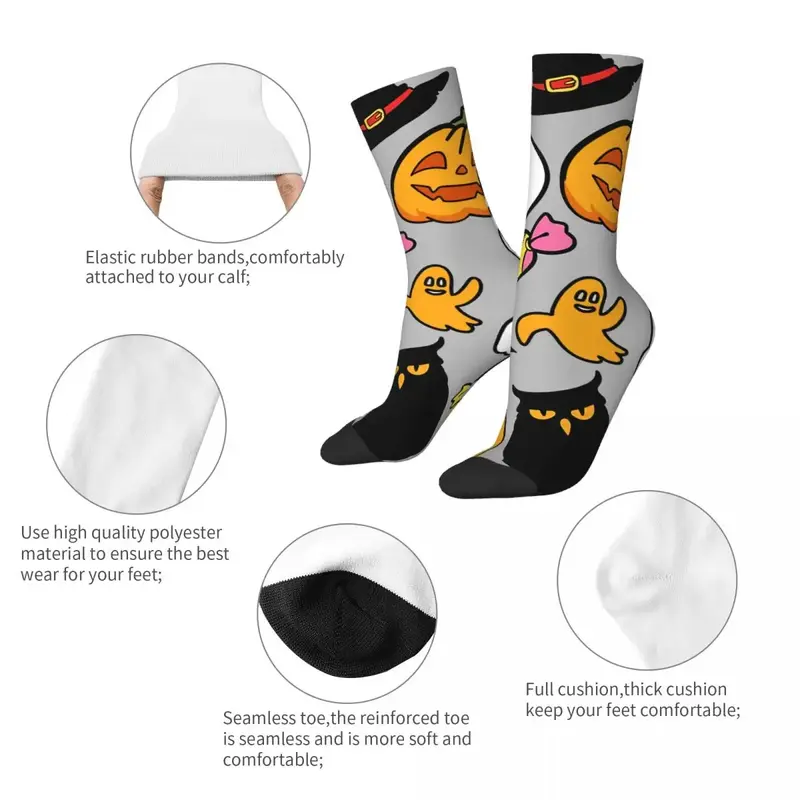 Funny Crazy Sock for Men Spooky Season Hip Hop Harajuku Halloween Seamless Pattern Printed Boys Crew Sock Novelty Gift