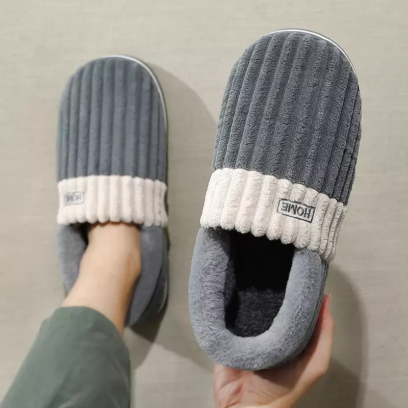 Big Size 48 49 Winter Men Slippers Comfort Furry Home Shoes Thick Warm Plush Platform Outdoor Indoor Couples Non-Slip Flats