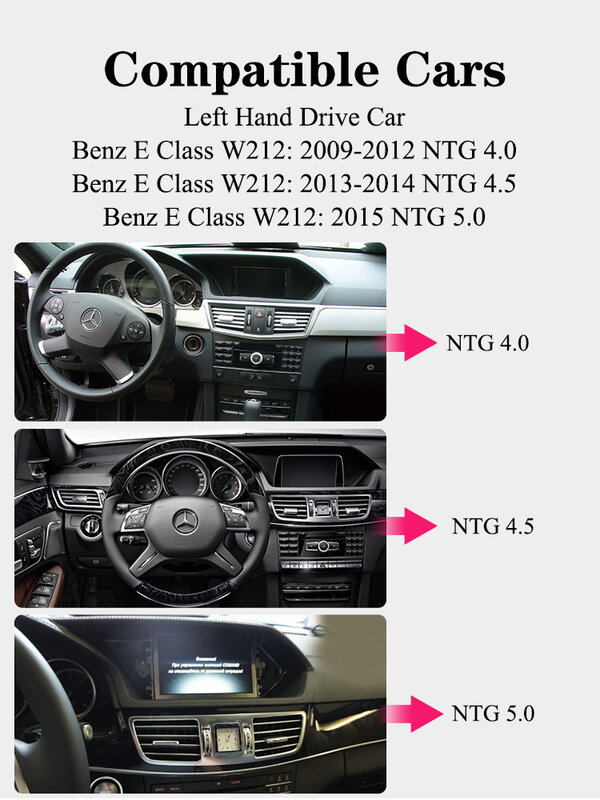 Bonroad-Autoradio Carplay sans fil, Linux, Apple CarRole, Android Auto, Mercedes Benz Classe E, Mercedes W212, 10.25-2009, 2016 pouces