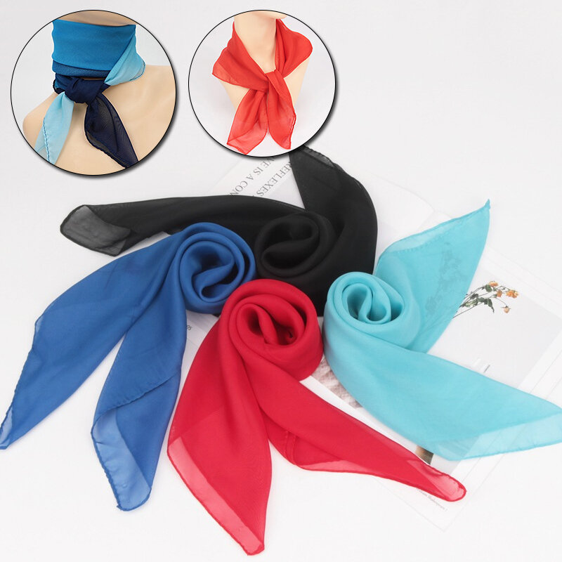 Bufanda cuadrada de chifón para mujer, pañuelo de Color liso de 65x65cm, para el cuello y la cabeza, lazos para el pelo