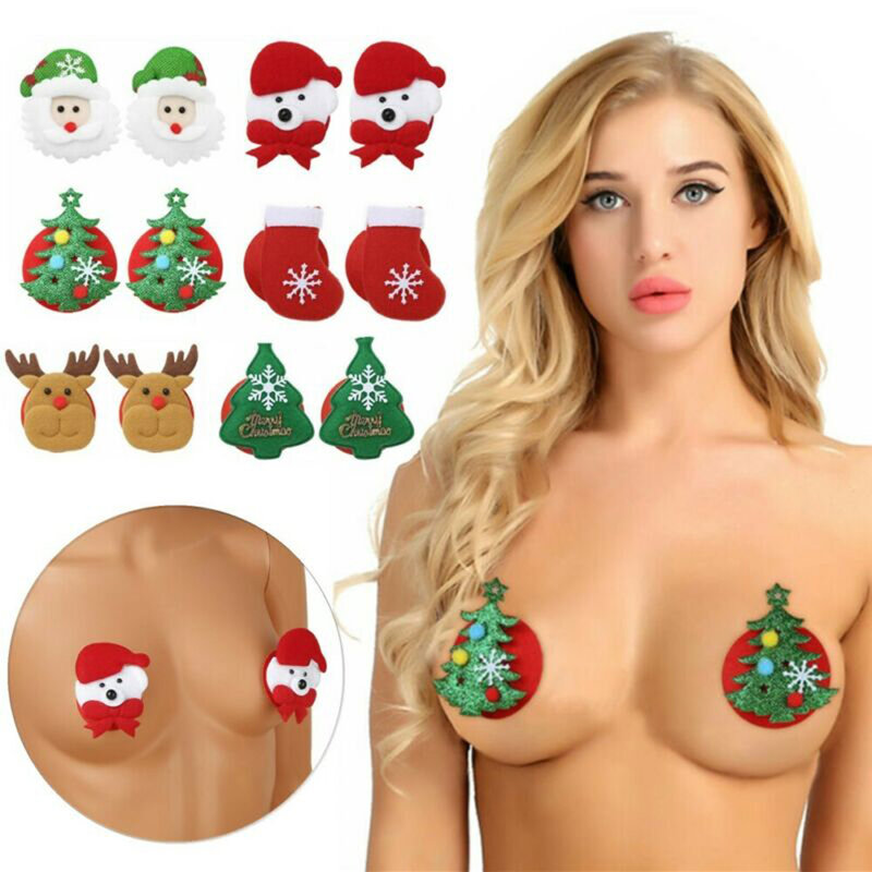 2Pcs Christmas Theme Breast Sticker Full of Christmas Vibe Suitable for Christmas Night Club