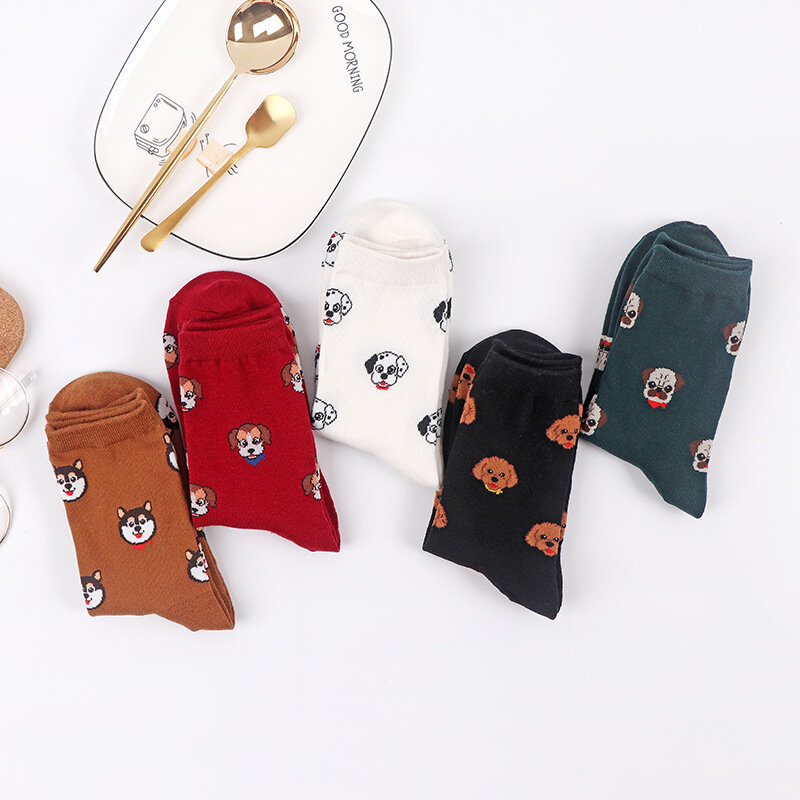 2024 Fashion Autumn/Winter New Women's Socks  Mid Cap Cotton Sock Cartoon Dog Cute Female Socks Japanese Cotton Sock