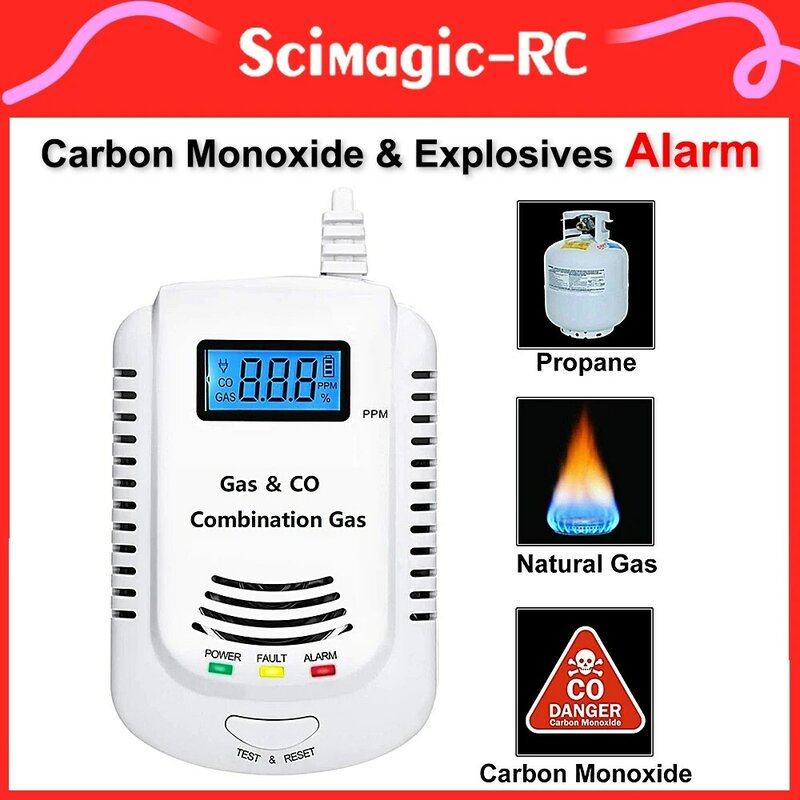 Alarma de incendio de seguridad para el hogar para gas, monóxido de carbono y explosivos. con indicador LED incorporado en voz de alerta de sirena de 110db