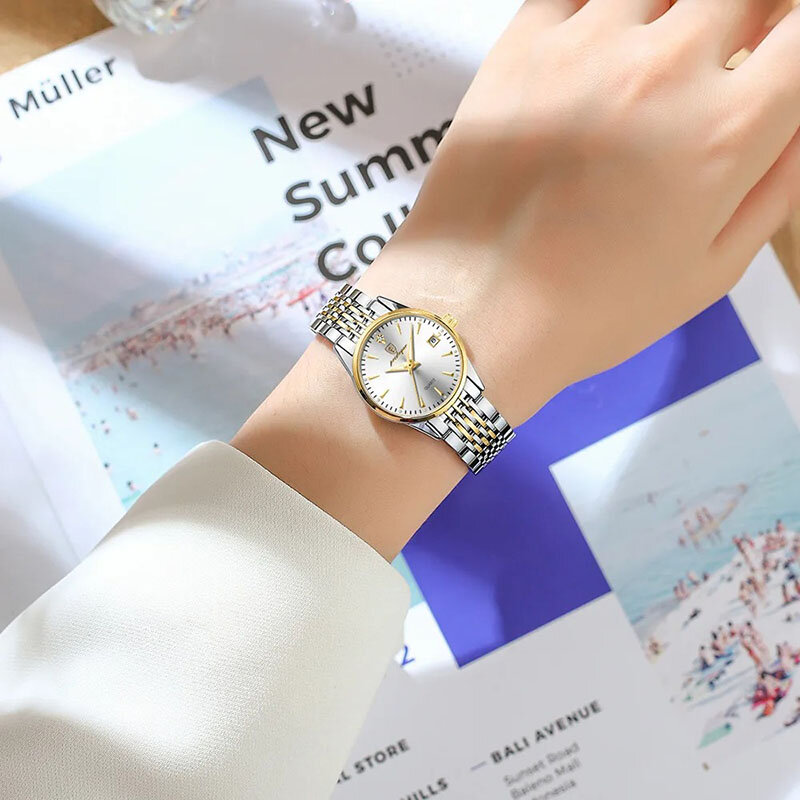 여성용 패션 작은 다이얼 2024 방수 석영 손목 시계, 스테인레스 스틸 브랜드 시계, 빛나는 Reloj Mujer