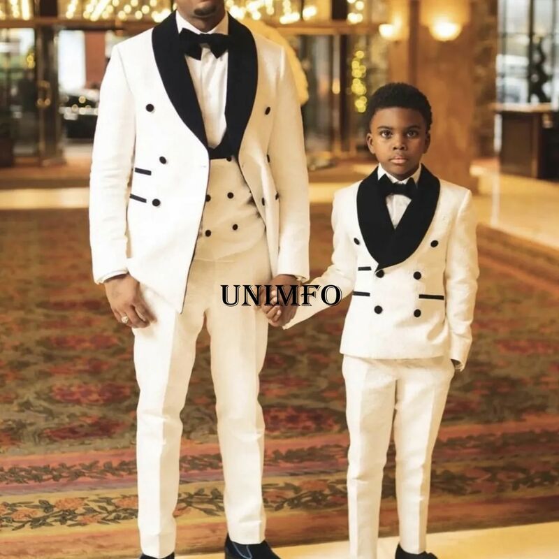 White King Boys Suits For Wedding Shawl Lapel Kids Birthday Party Formal Ring Bearer Attire Father And Son  (Jacket +Pants+Bow))