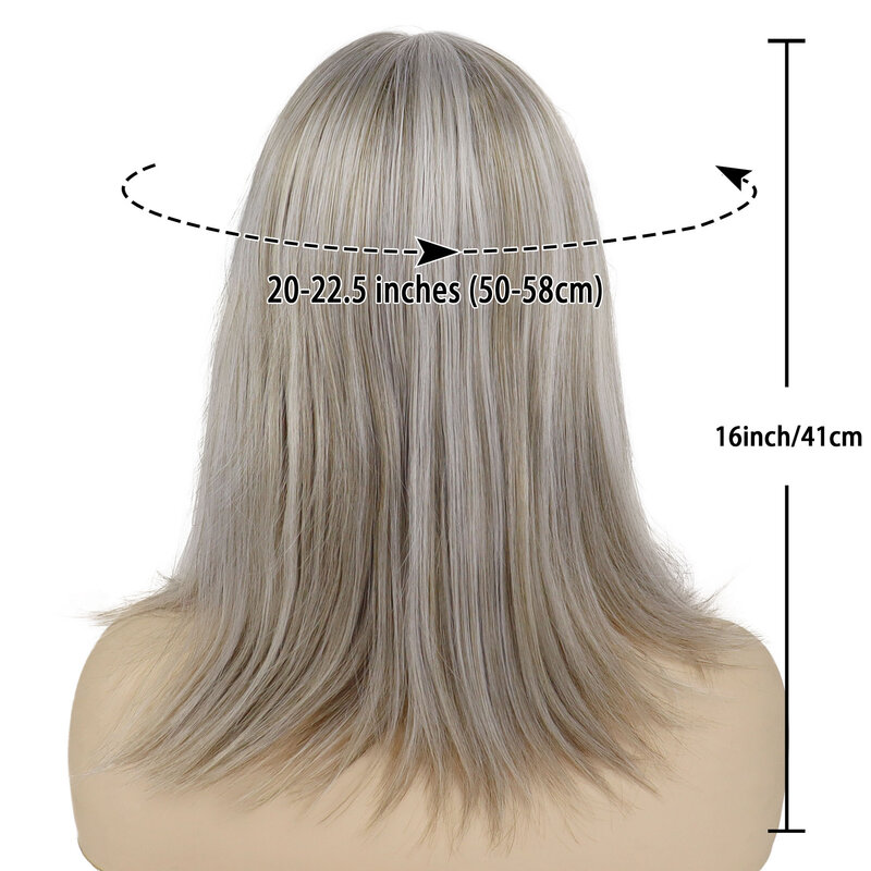 Syntetyczna popielaty blond peruka dla kobiet peruka z długimi prostymi włosami z grzywką naturalne miękkie włosy codzienna peruka mama przebranie na karnawał Halloween