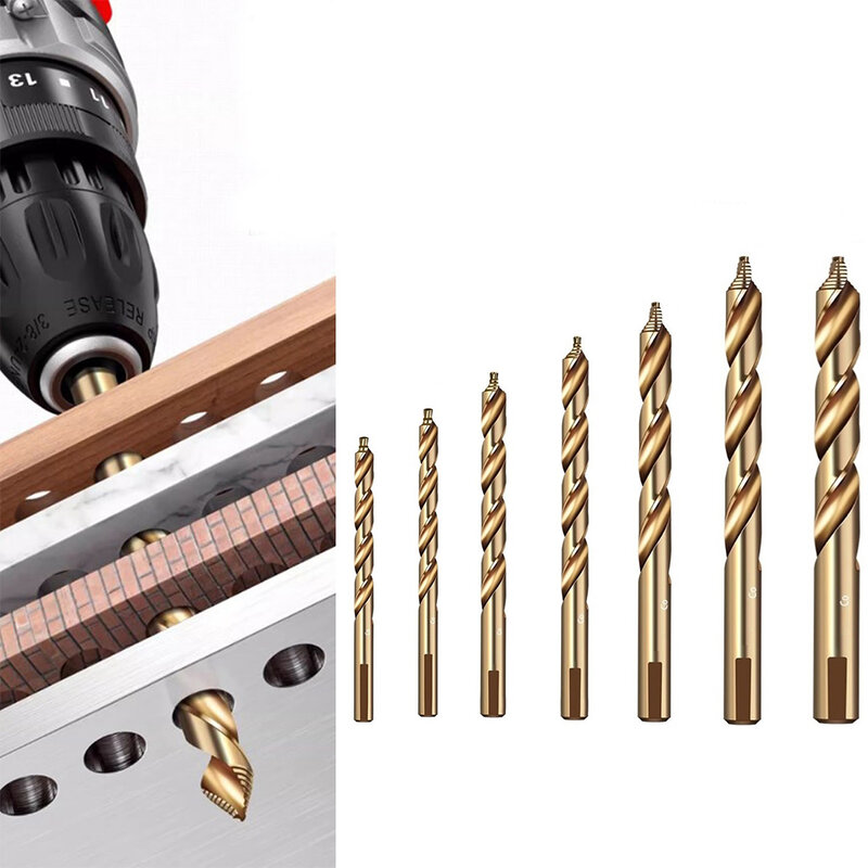 Aço inoxidável Straight Step Drill Bits, Step Hole Cutter, Power Tool Parts, 3-6mm, M35, Comprimento 61-92mm, 7Pcs