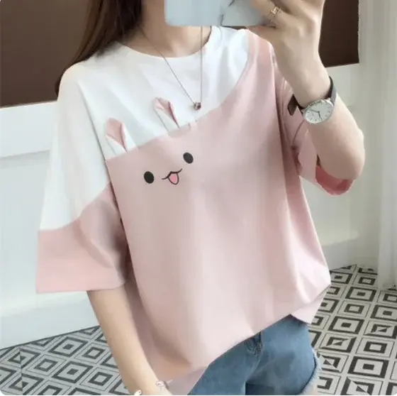 G019 패션 여성 귀여운 상의, 핑크 소녀, 2023 티셔츠, 애니메이션