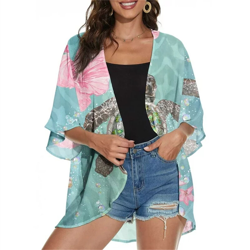 Kimono con estampado Floral para mujer, cárdigan informal para playa, ropa de baño, novedad de verano, 2023