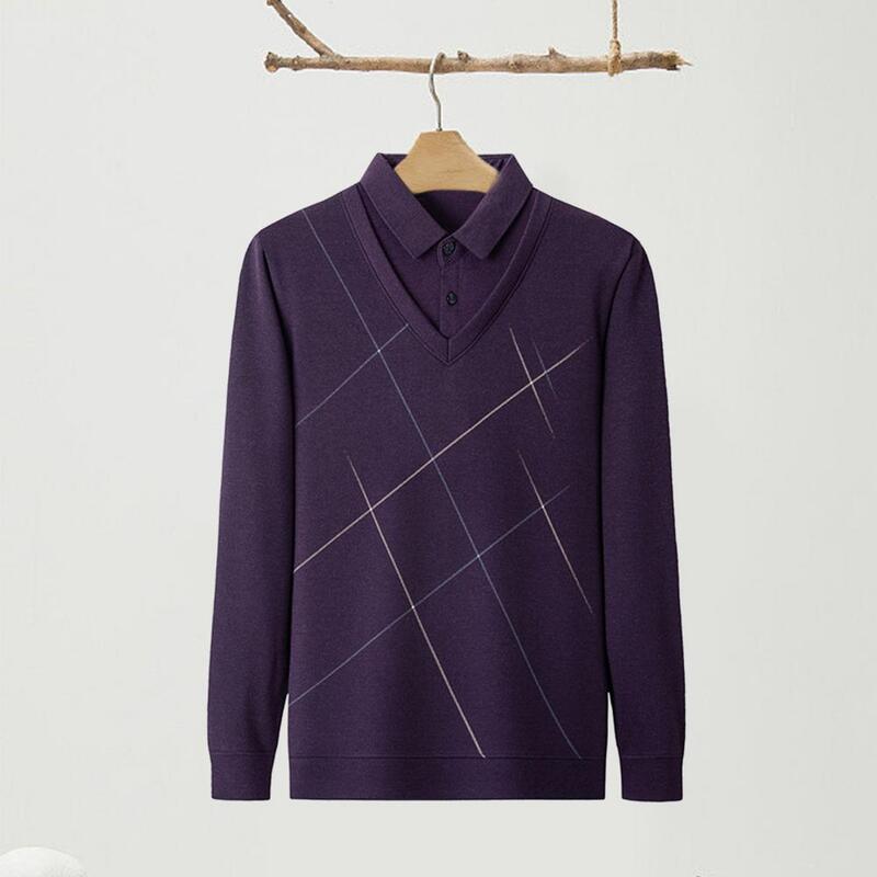 Свитер для мужчин среднего возраста, деловой свитер в полоску, с лацканами, в стиле пэчворк, плотный теплый, для осени и зимы